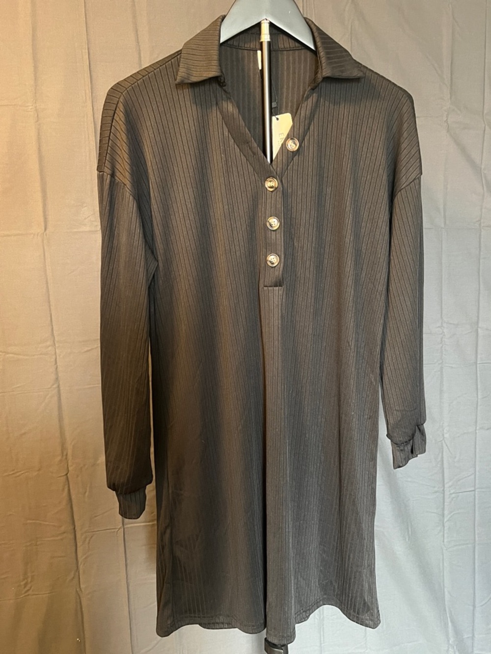 Ekouaer Ribbed Knit Button-Front Tunic or Nightgown, Size M